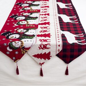 Christmas Elk & Snowman Table Runner Decor